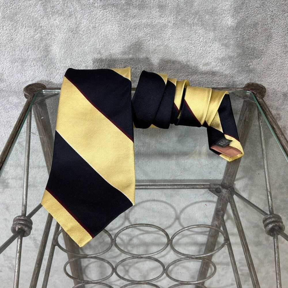 New Vintage  Stripe Silk Repp Tie Burt Pulitzer Lord & Taylor dark navy/yellow +